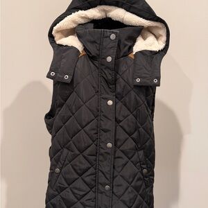 Black Quilted Hooded Vest